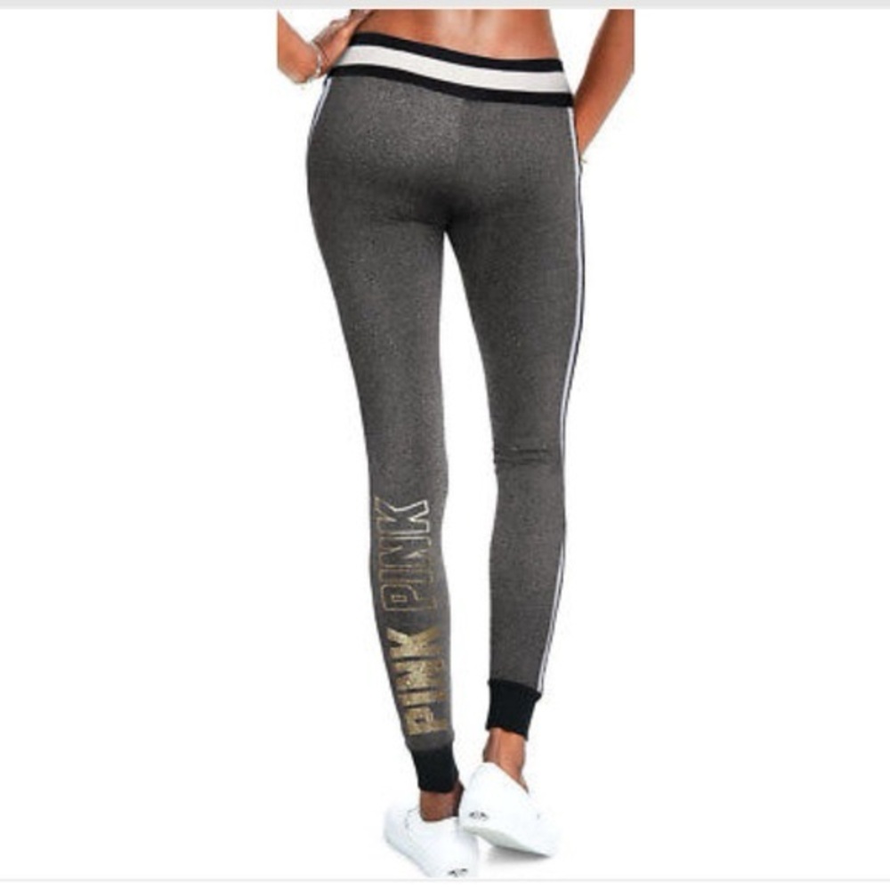 Campus Leggings Gray Leggings with Gold PINK Logo